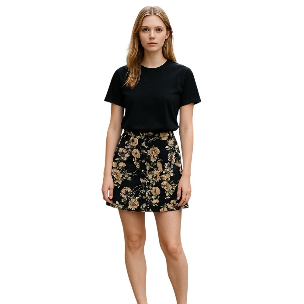 BROOKS BROTHERS Navy Blue Floral Print Mini Skirt Size 12 Cottagecore